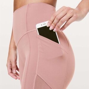 Fabletics Powerhold Athletic Leggings Sz Large Clay Pink Side Phone Pockets